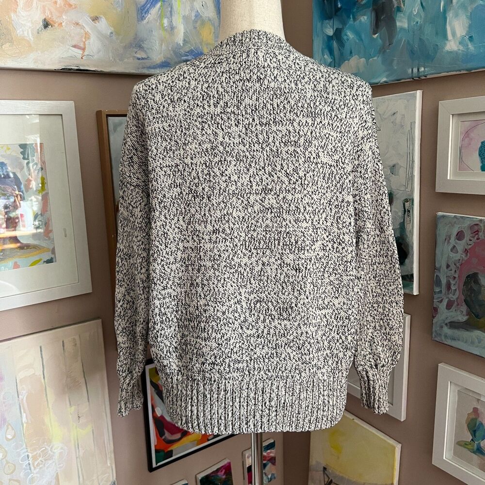 Gap Marled Knit Sweater White Black Minmalist Pullover Womens M Classic Neutral - Picture 3 of 7